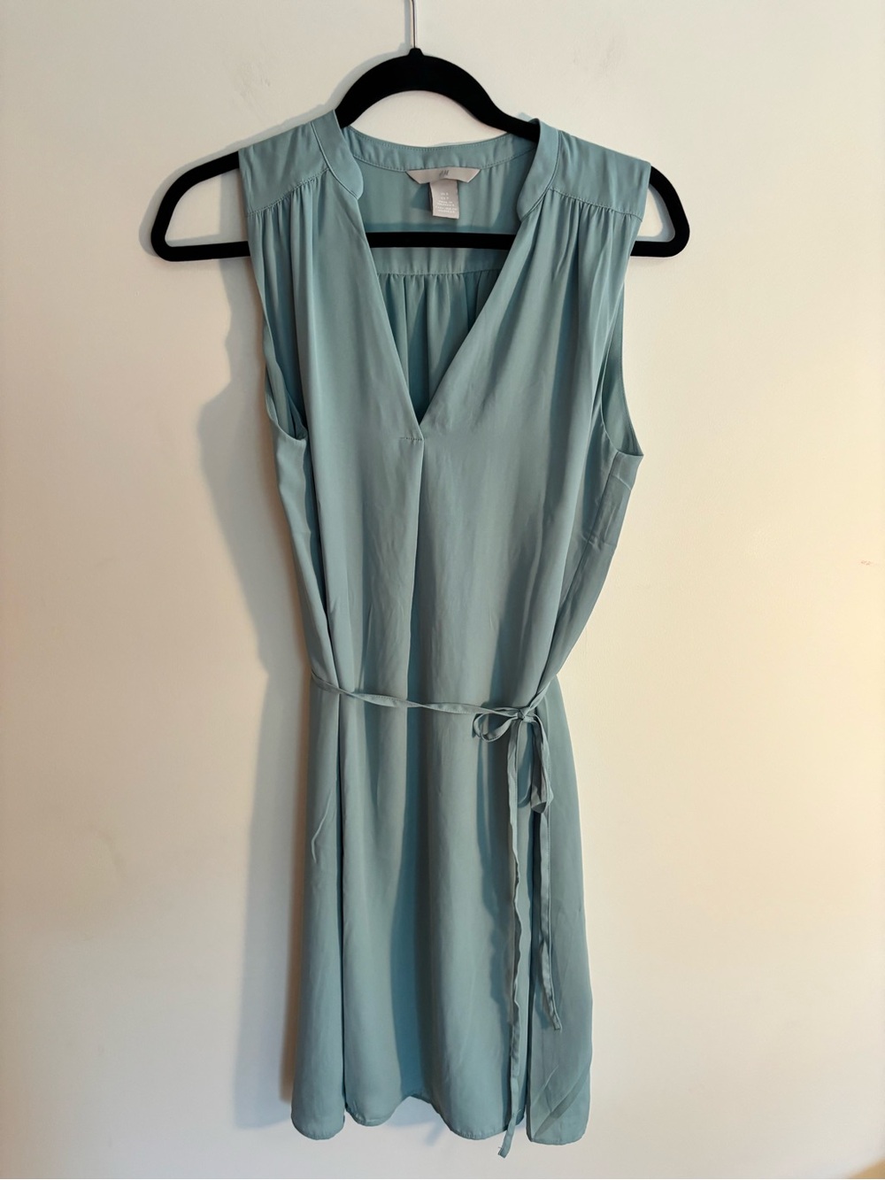 H&M Sleeveless V-Neck Mint Blue Dress with Waist Tie